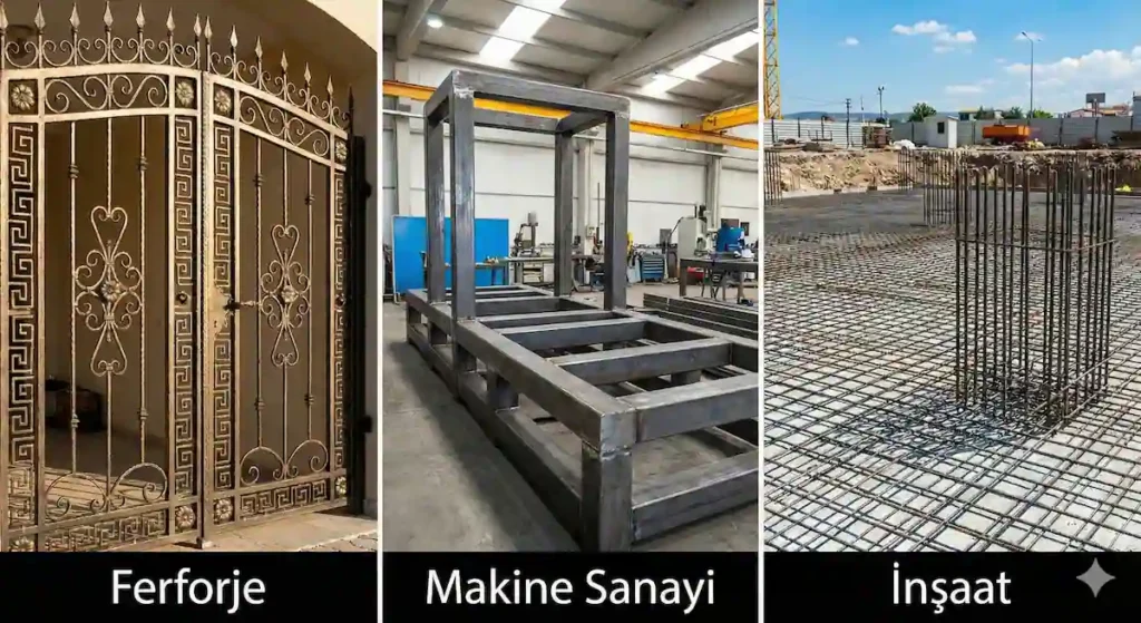 Kare demir ağırlık hesaplama sonrası ferforje makine ve inşaat sektörlerinde kullanım